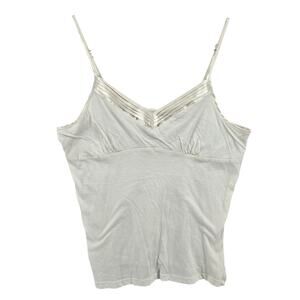 Y2K White Satin Trim Empire Waist Cami Size LG Basic Minimalist Preppy Capsule